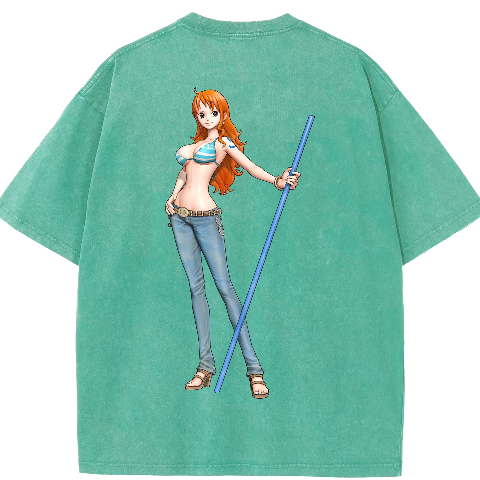 （画像用） ワンピース ナミ ONE PIECE Nami 綿100% ヴィンテージ風 半袖Tシャツ（背面プリント）